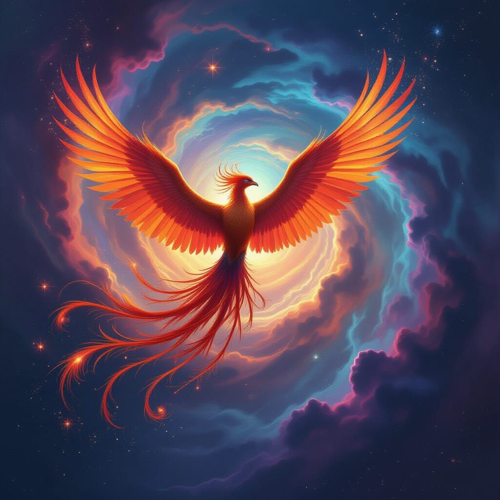 Majestic Phoenix Soars Through Vibrant Nebula