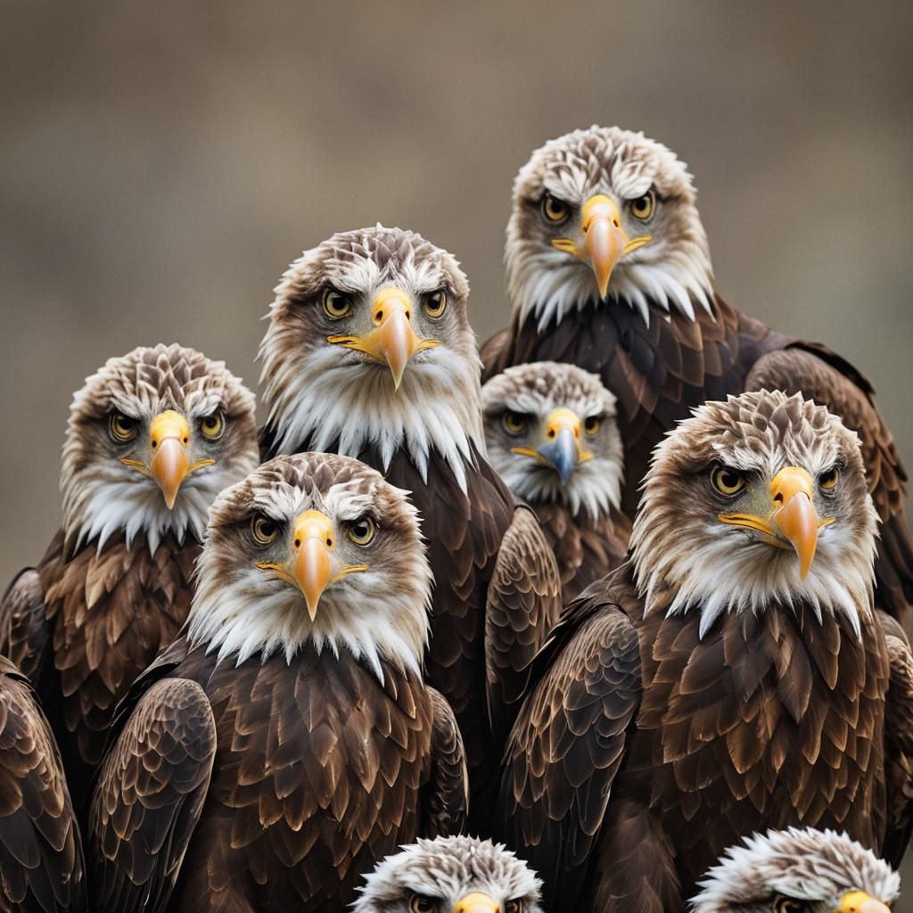 Sleek Eagle Family Portrait in Soft Studio Lighting