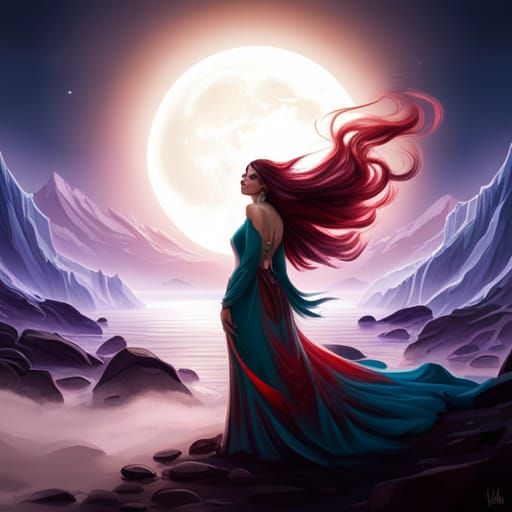 Goddess with Red Highlights in Teal Gown