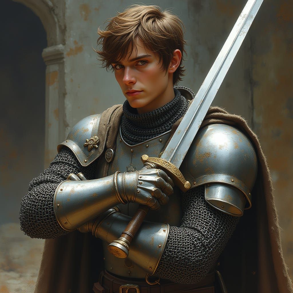 Medieval Warrior with Swords in Fantasy Art Style