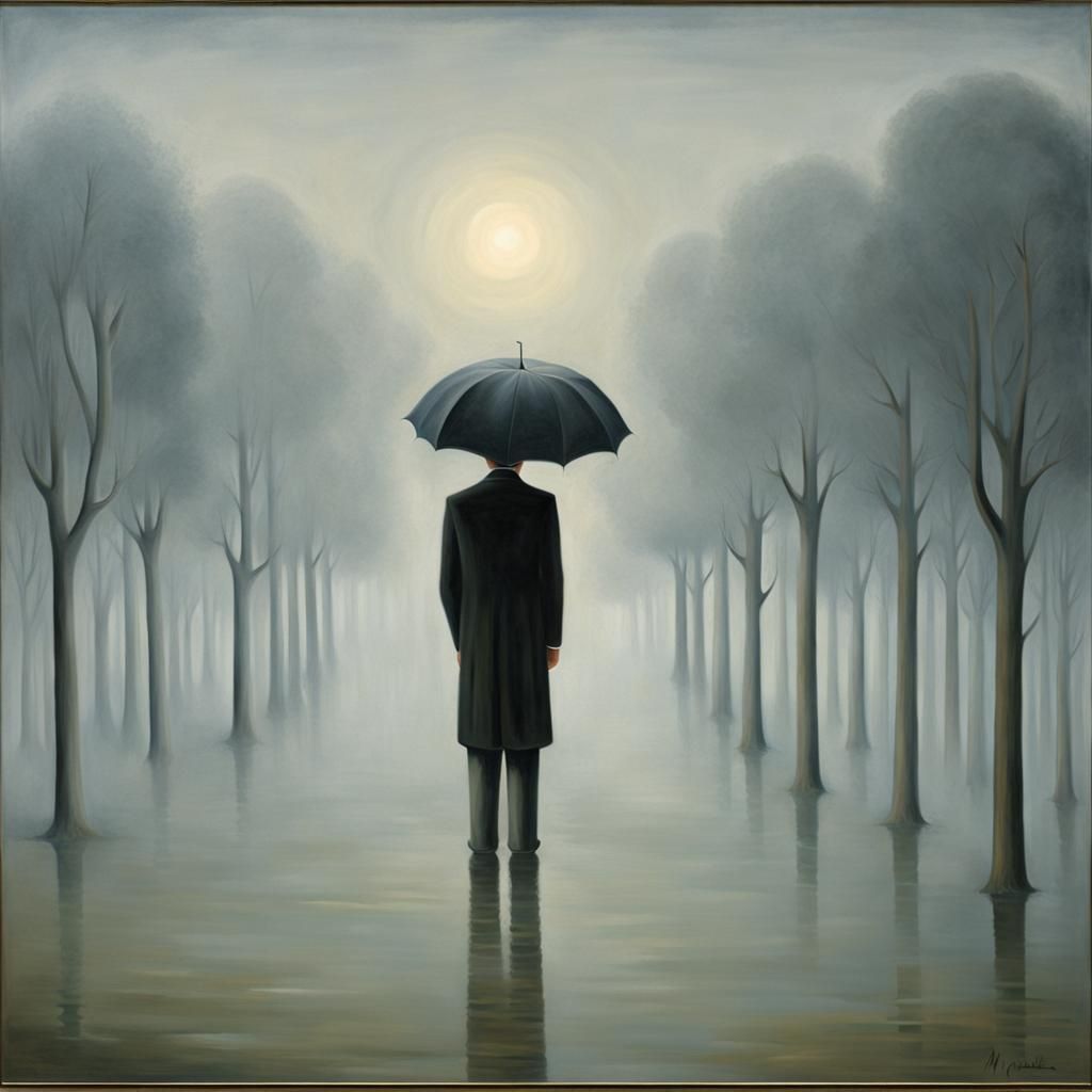 Mysterious Figure Lost in Mist: Oil Painting