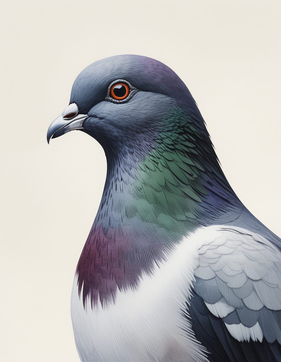 A Watercolor Pigeon in Gentle, Muted Hues