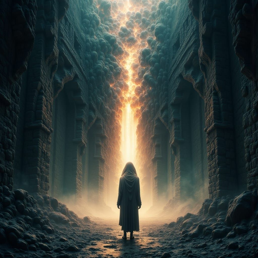 Radiant Figure Dispels Darkness: 3D Game Cinematic