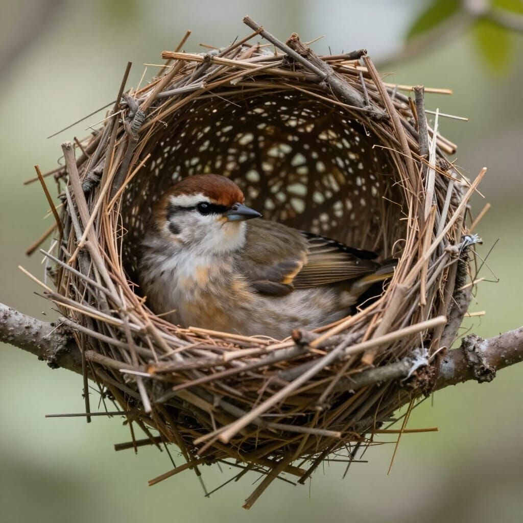 Serene Woman with Nature Elements and Nest
