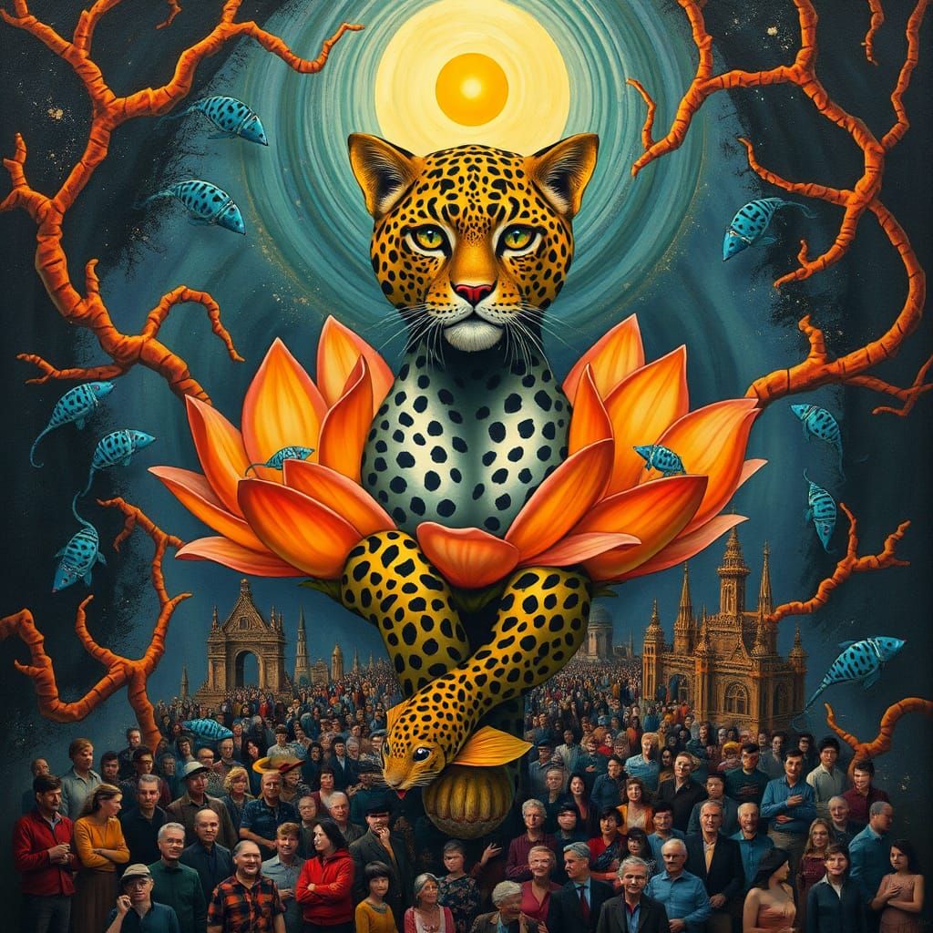 Leopard Queen of Time in Surreal Dreamscape