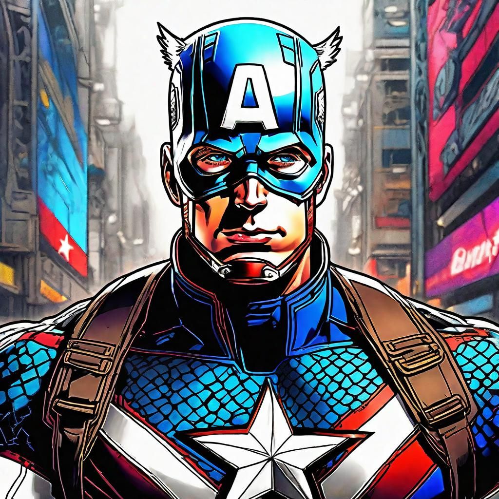 Captain America: Cyberpunk Anime Portrait