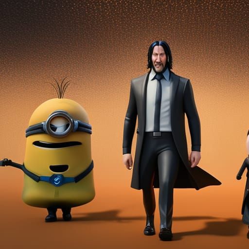 John Wick, Gru and Bob the Minion Film Still