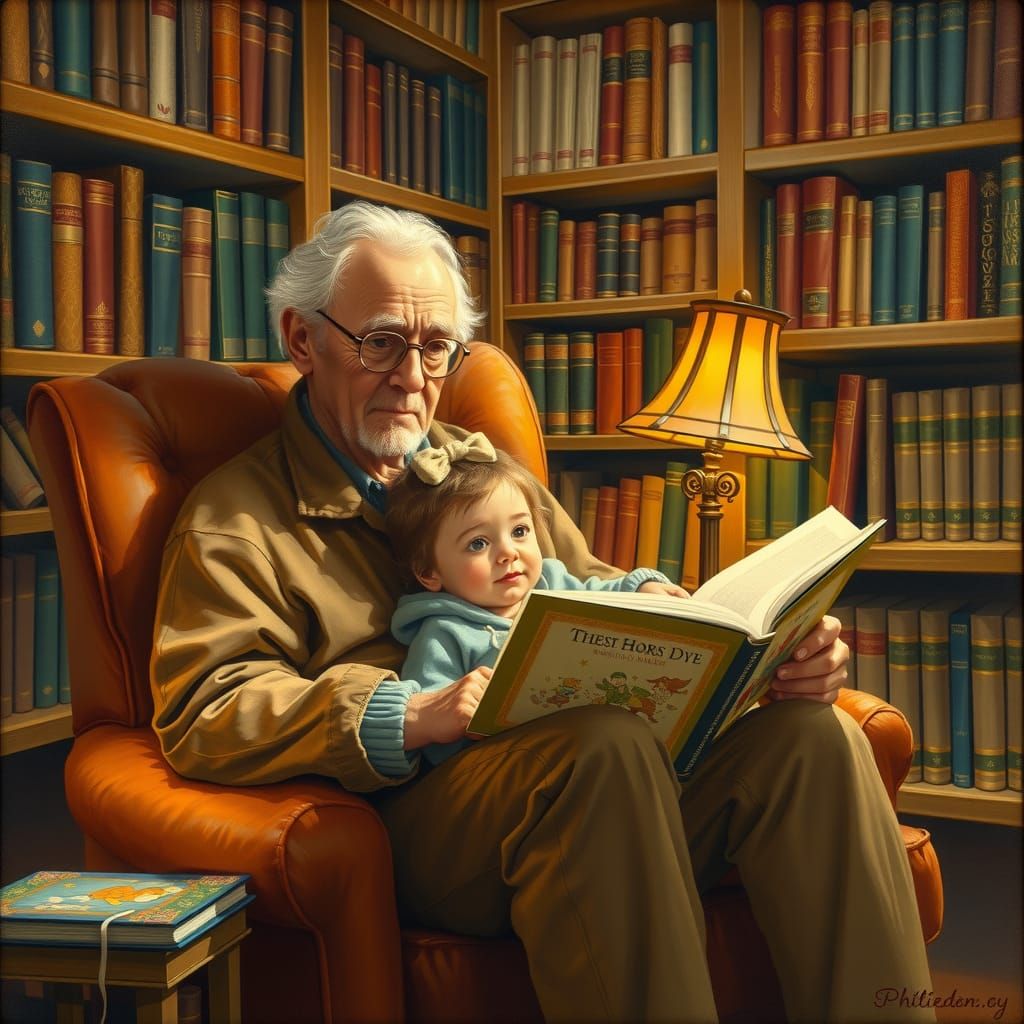 Cozy Library Moment with Grandparent and Child