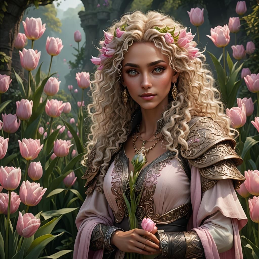 Eladrin Druid with Tulip: Detailed Fantasy Art