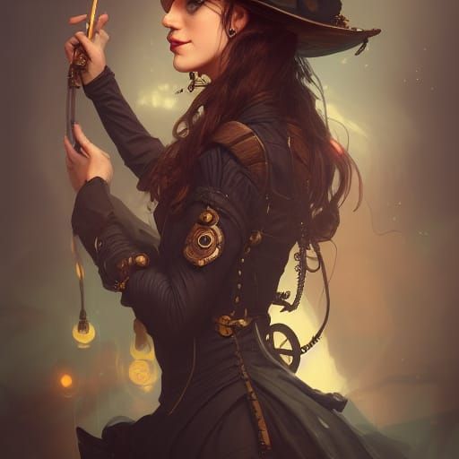 Steampunk Witch Portrait in Hyperdetailed Digital Art