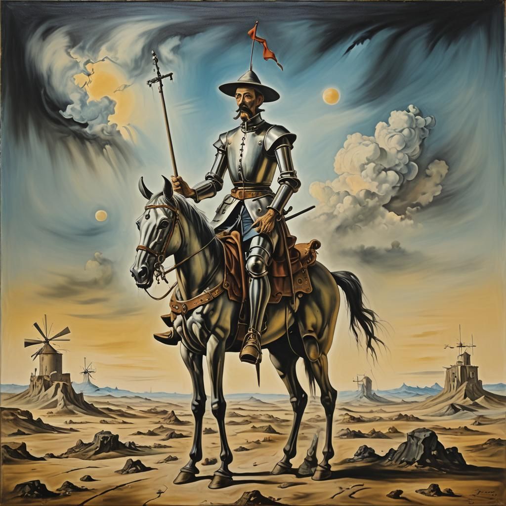 Don Quijote in Surrealist Melting Oil Painting Style
