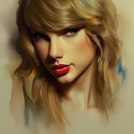 Watercolor Portrait of Taylor Swift in Dynamic Lighting