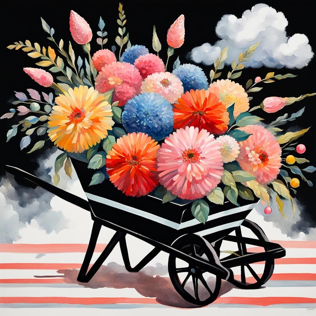 flowers in a wheelbarrow