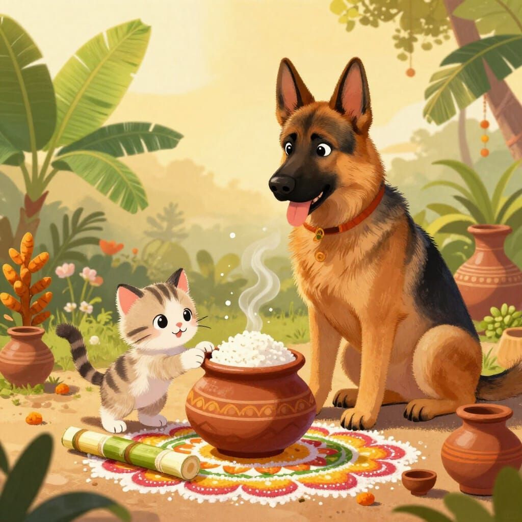 Kitten and Dog Celebrate Pongal in Rural India