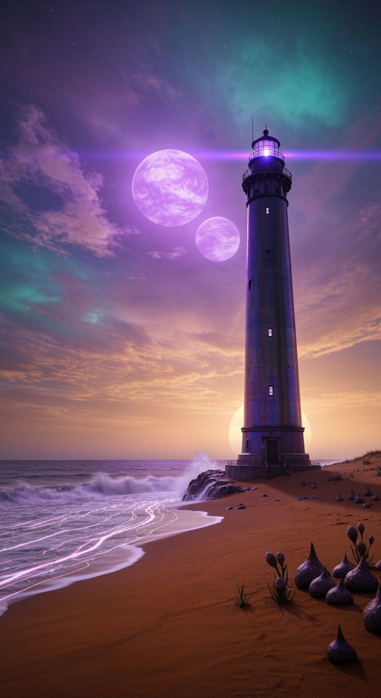 Distant Planet Beach Lighthouse Digital Art