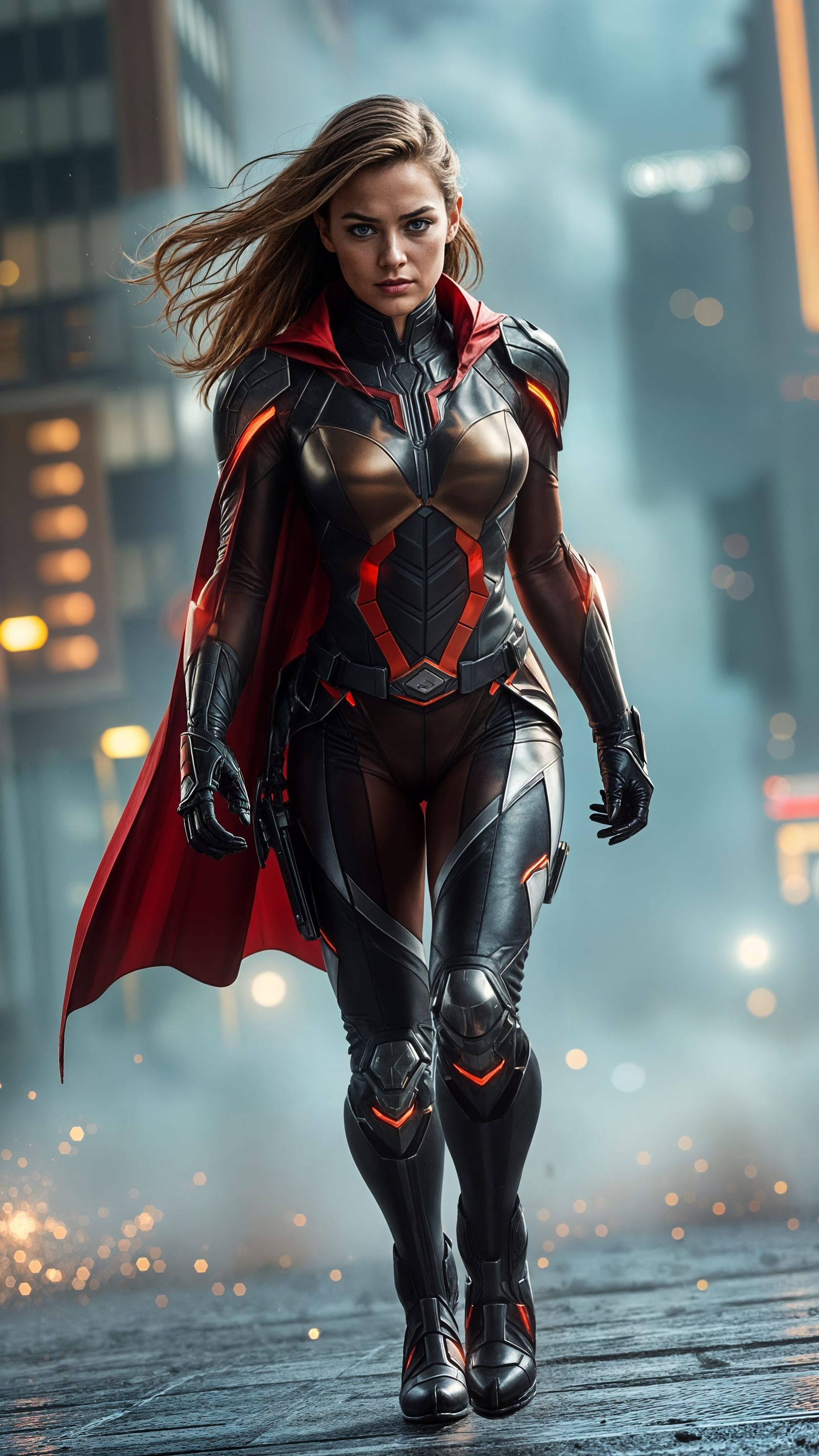 Powerful Superheroine in High-Tech Armor