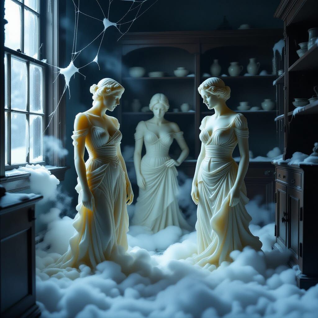Melting Wax Sculpture Heroes in Antique Room