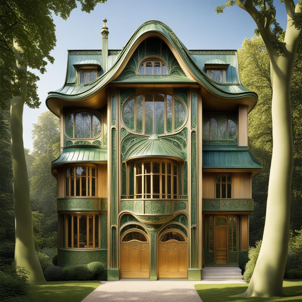 Hyperrealistic Home in Art Nouveau and Expressionist Styles