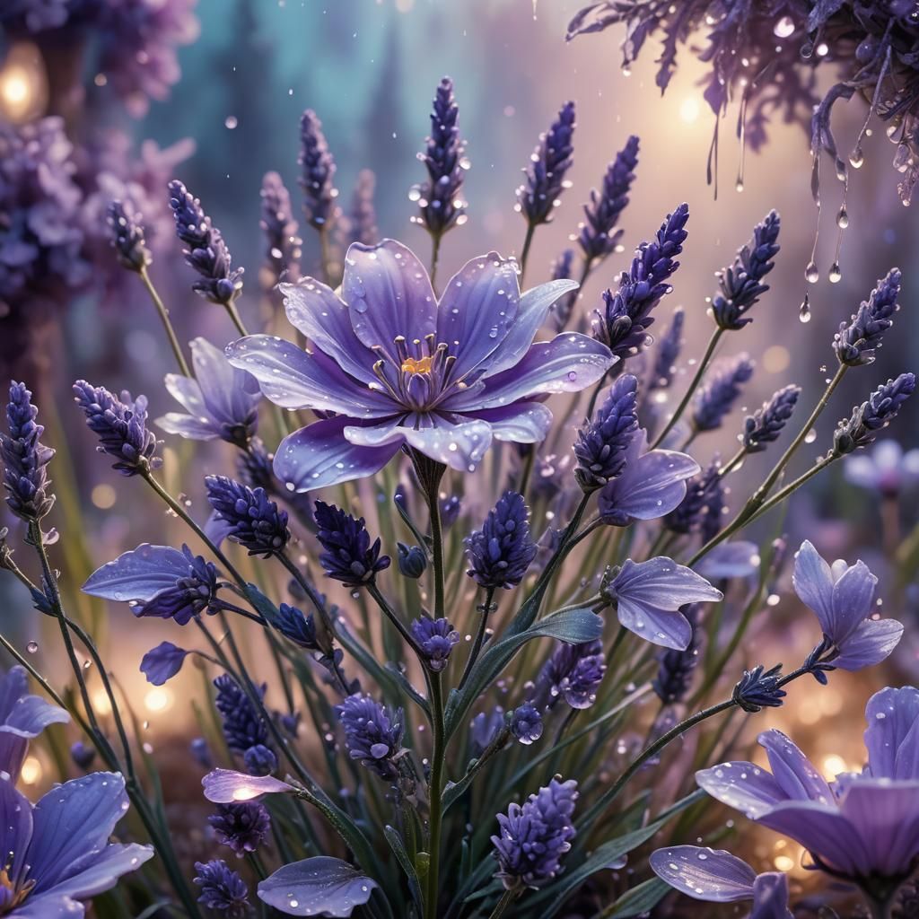 Dreamlike Lavender Flower in a Whimsical Garden