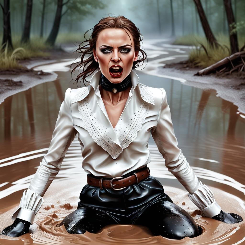 Woman Sinking in Quicksand: Hyperrealistic Swamp Scene