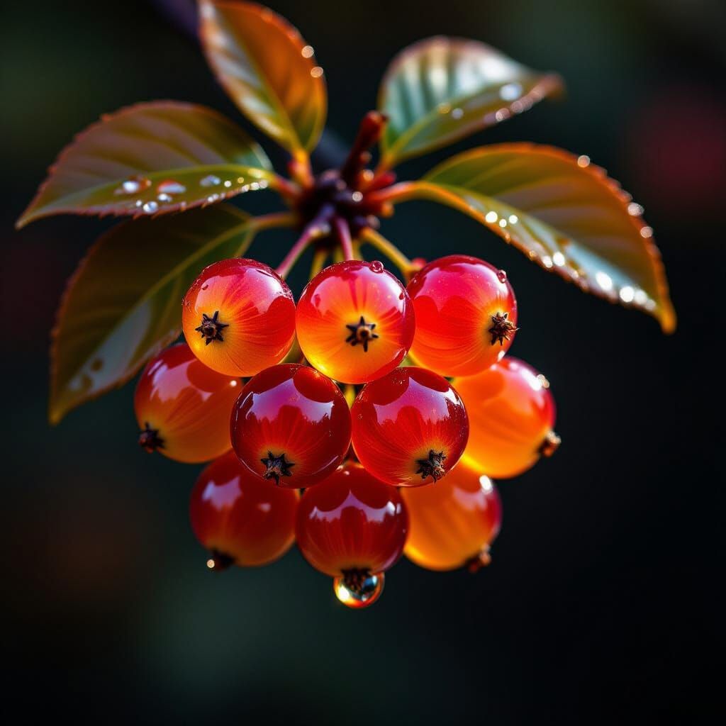 A hyperrealistic macro close-up of a cluster of vibrant oran...