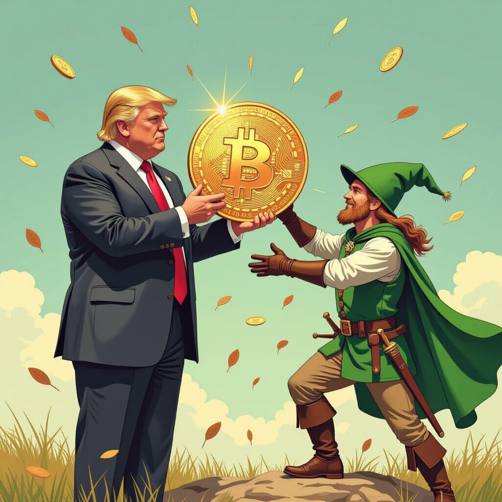 Trump's Bitcoin Grab: Robin Hood in Digital Art Style