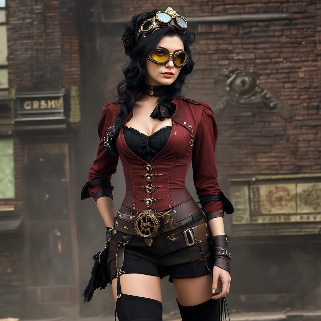 Steampunk Girl with Crow Mask and Sinister Smile