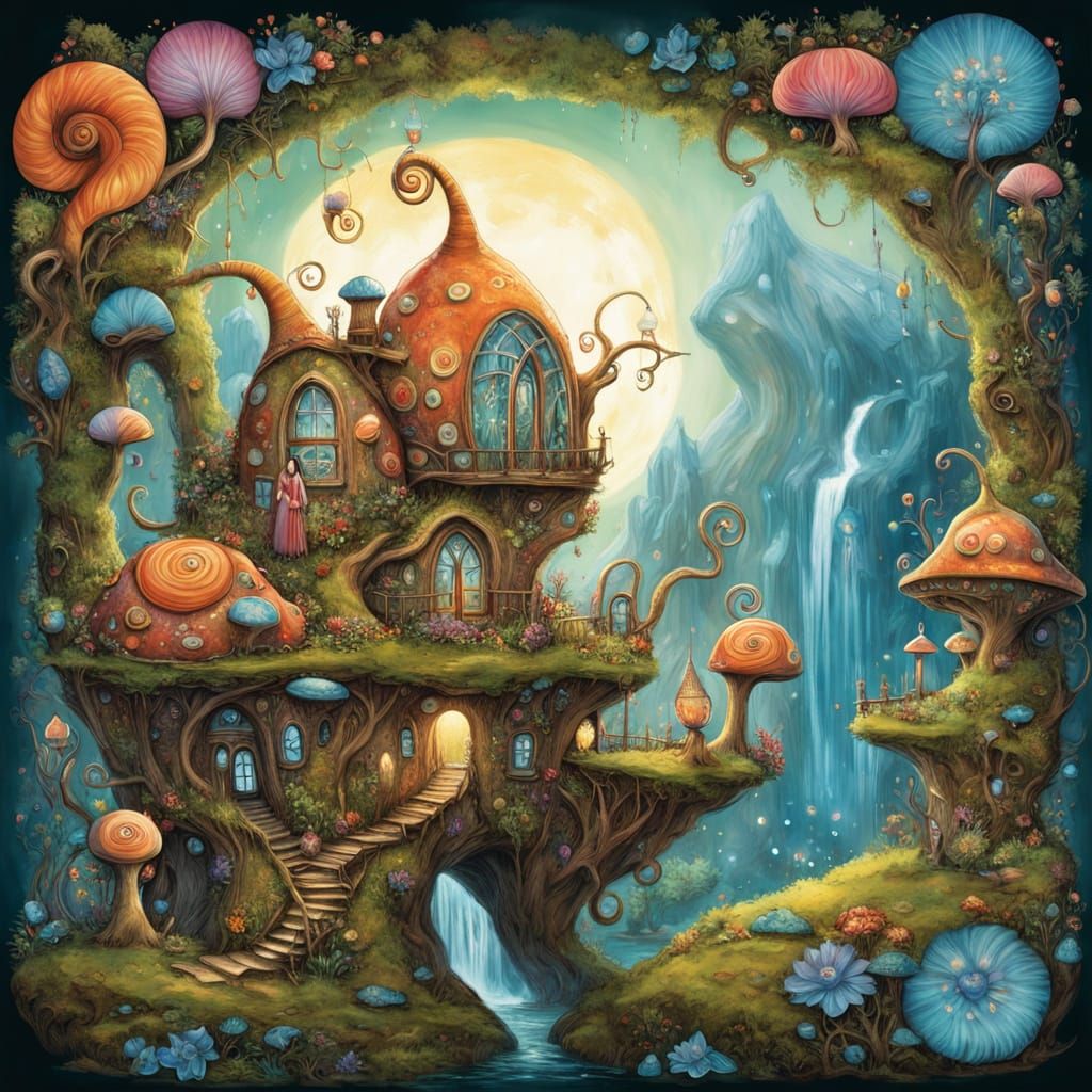 Giant Mossy Snail on Alien World, Bioluminescent Flora