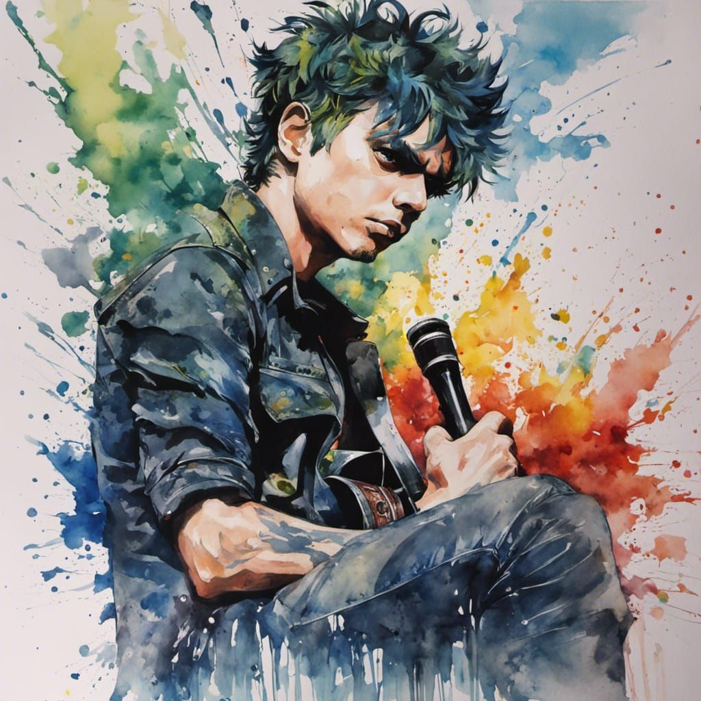 Anime Billie Armstrong Watercolor Portrait