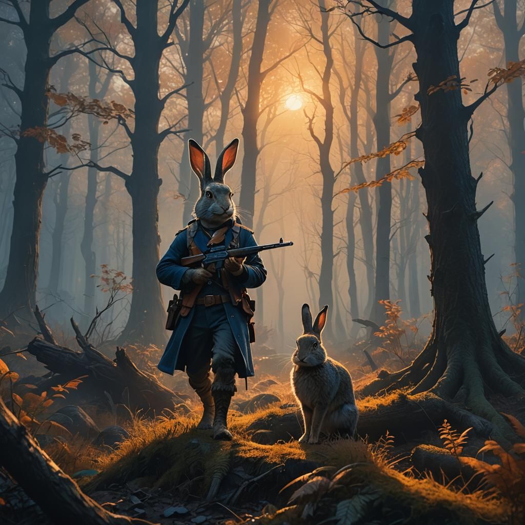 Rabbit Hunter in Misty Forest Concept Art