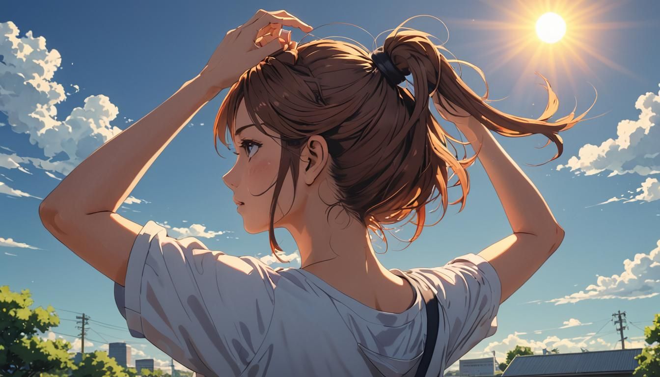 Anime Girl Sticking Hair Up to the Sun