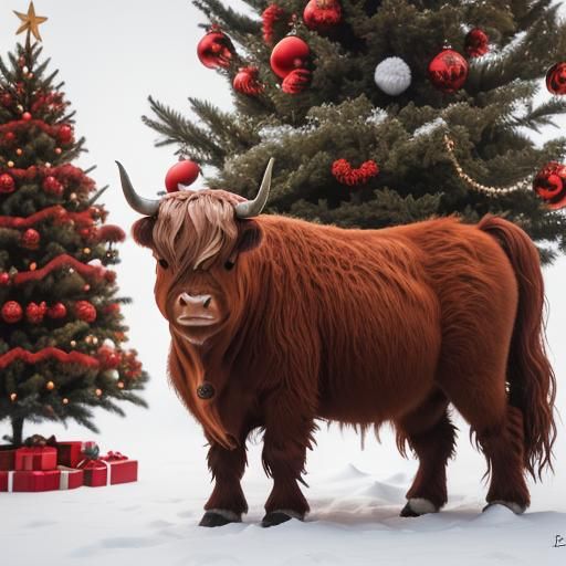 Highland Cow Celebrates Christmas