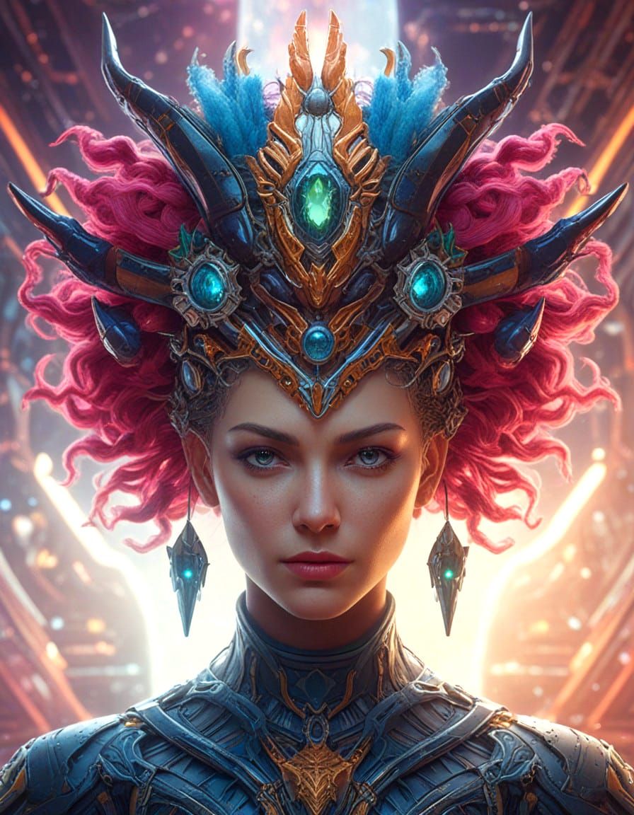 Epic Sci-Fi Queen Portrait in Triadic Colors