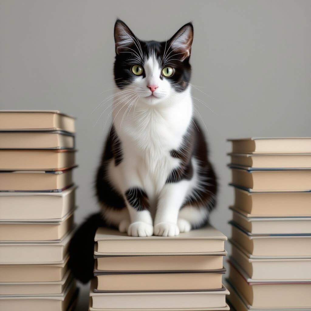 Monochrome Cat on Books