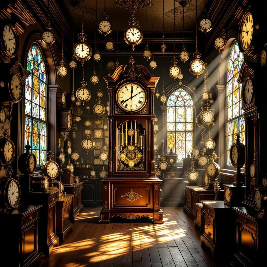 Mysterious Vintage Room with Antique Clocks