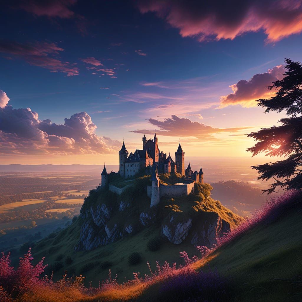 Medieval Castle Ruin at Sunset in Northern Moravia