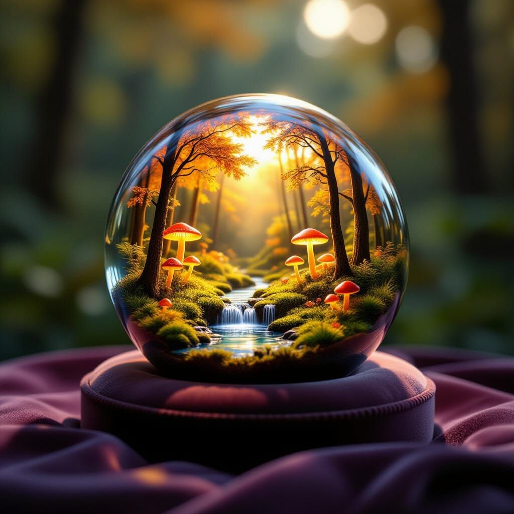 Autumn Forest Diorama Inside Glass Sphere