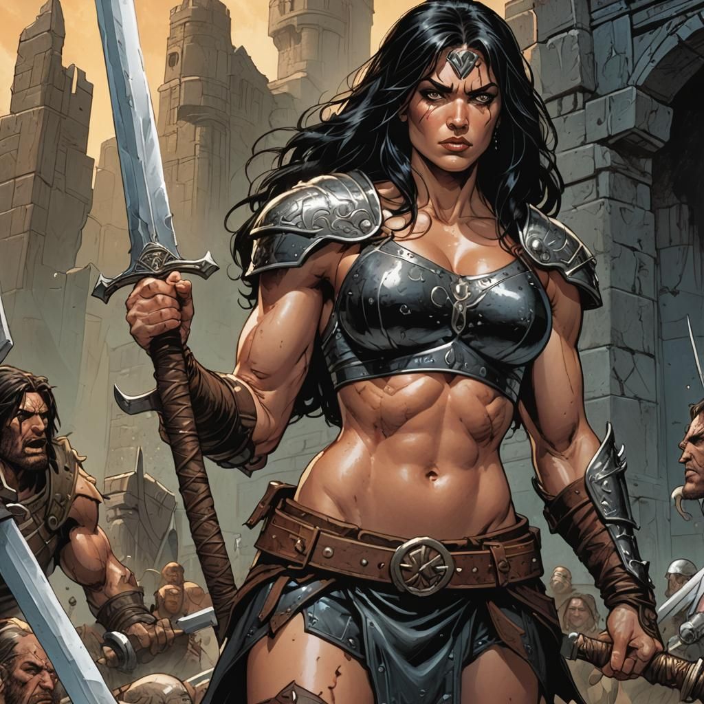 Female Barbarian with Sword in Comic Book Art