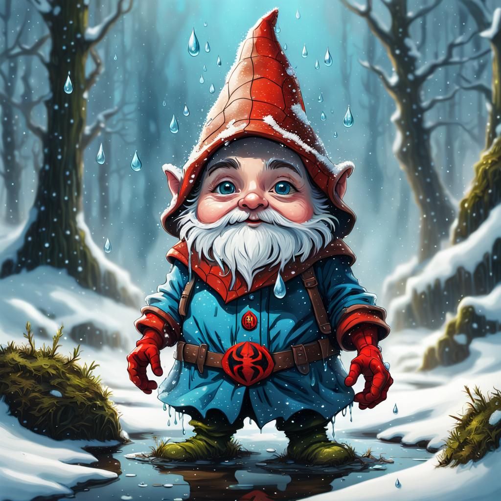 Gnome as Spiderman in Winter Wonderland