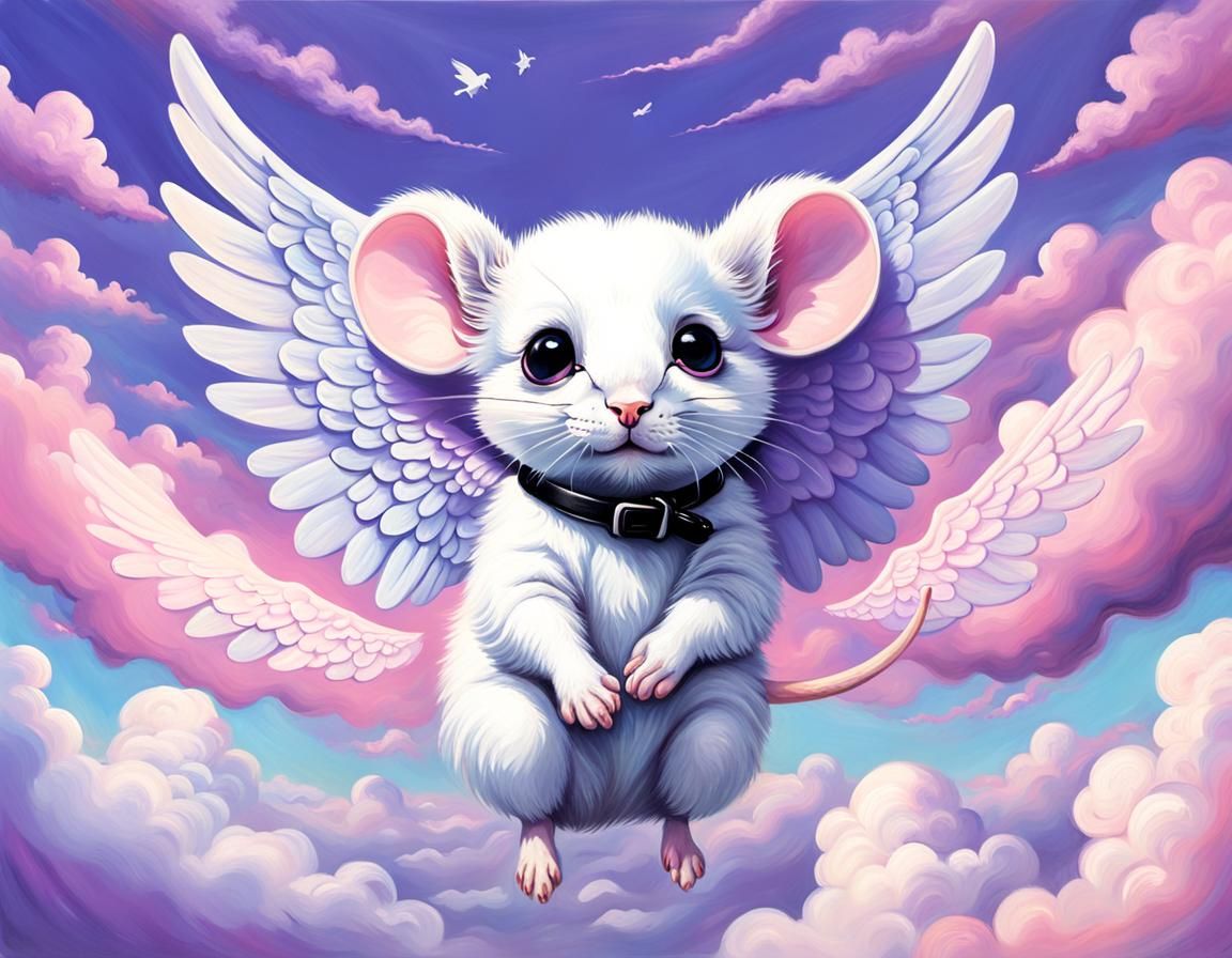 Angel Mouse Flies Through Psychedelic Pastel Sky