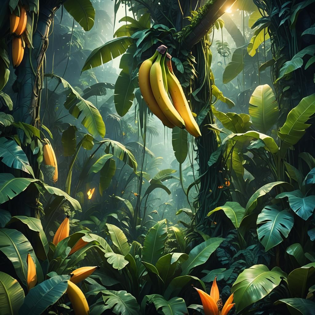 Ethereal Banana in Mystical Jungle: Art Nouveau