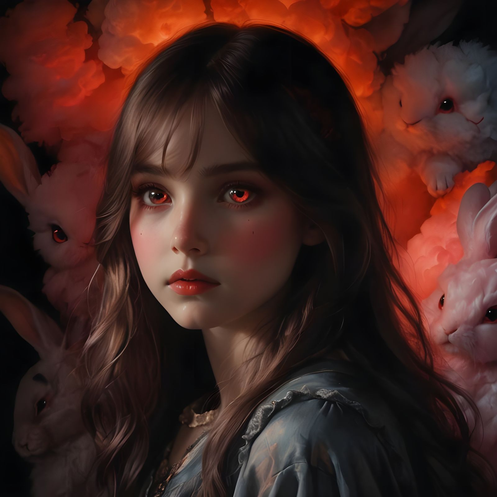 Evil Cotton Candy Bunnies Plotting Rebellion: Watercolor Art