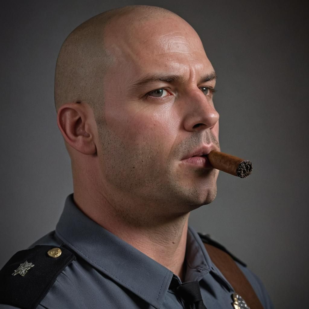 State Trooper Portrait with Cigar in Hyper-Realistic Style