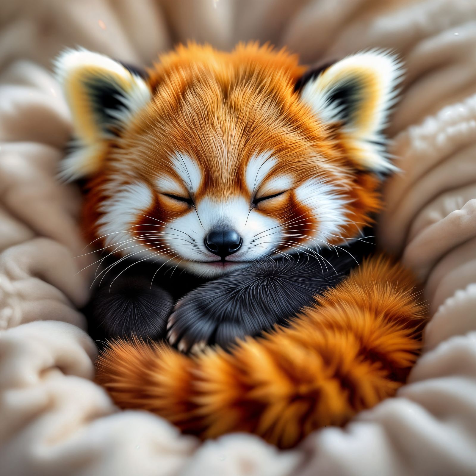 Adorable Newborn Red Panda Cub Sleeping Peacefully