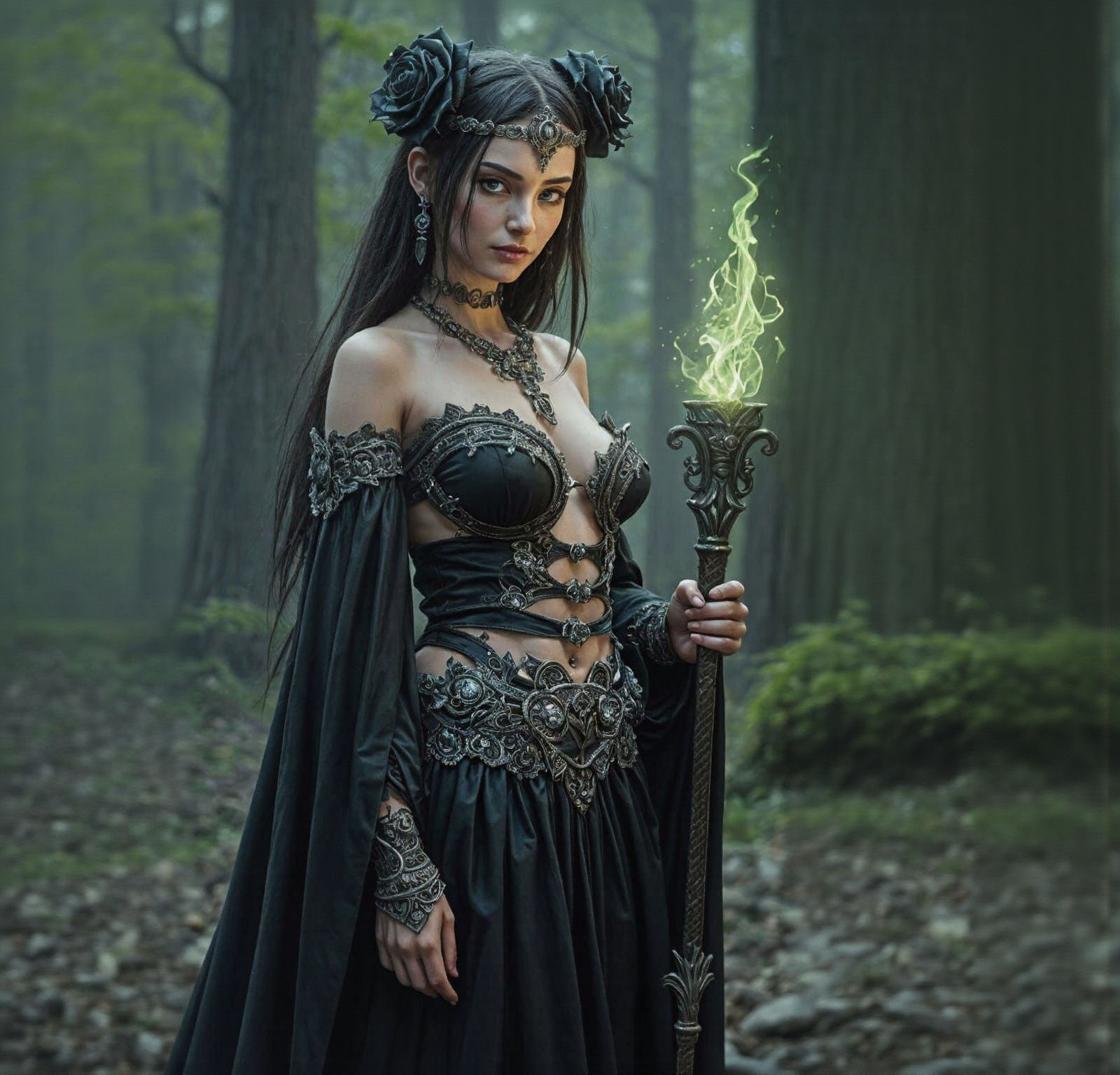 Female Necromancer in Elaborate Medieval Dress