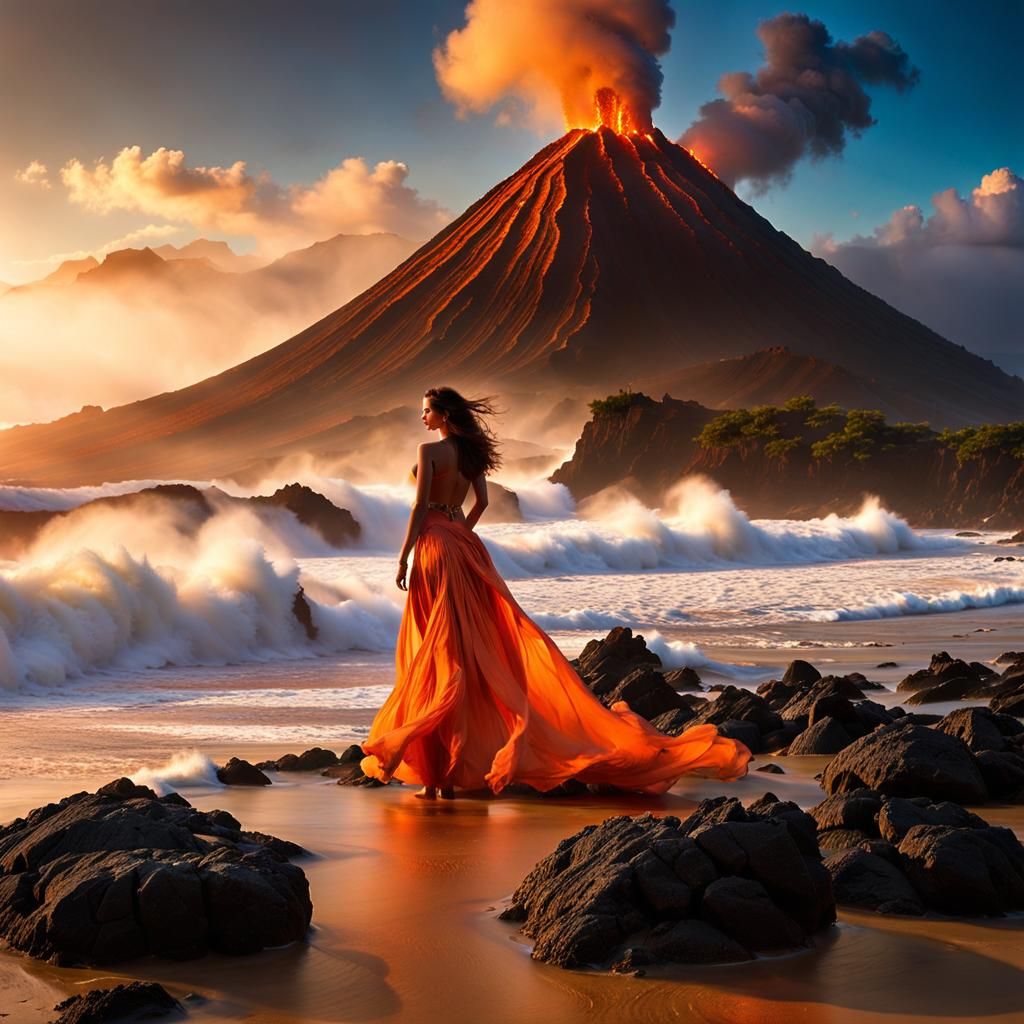 Volcanic Woman in Seascape