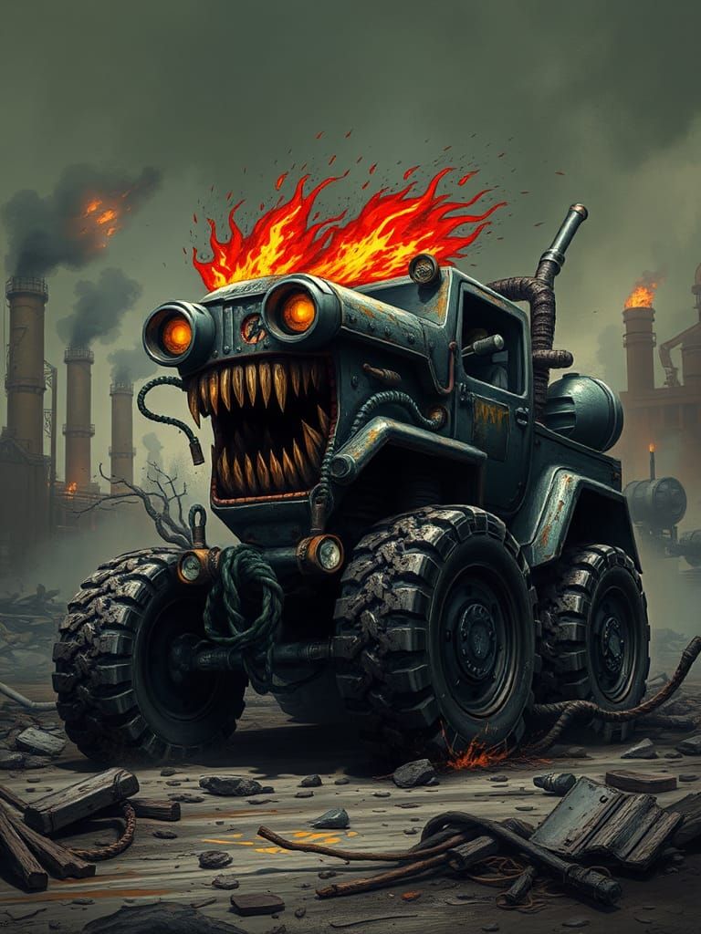 Dystopian Jeep Character Unleashes Mechanical Rage