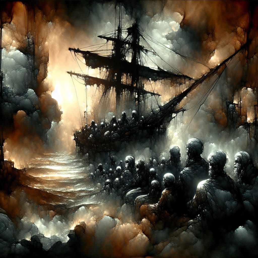 Emotive Ship Cabin Scene in Romantic Style