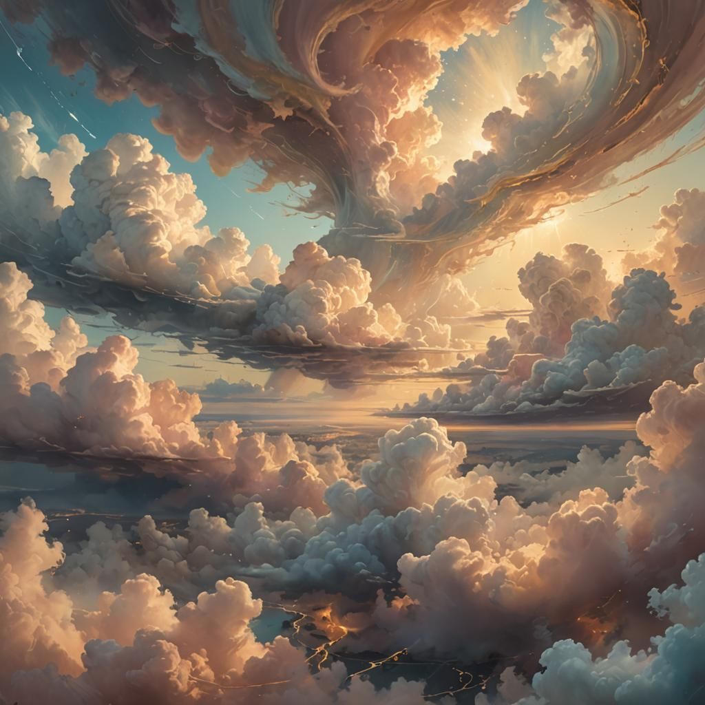Pastel Surrealist Sky with Swirling Clouds