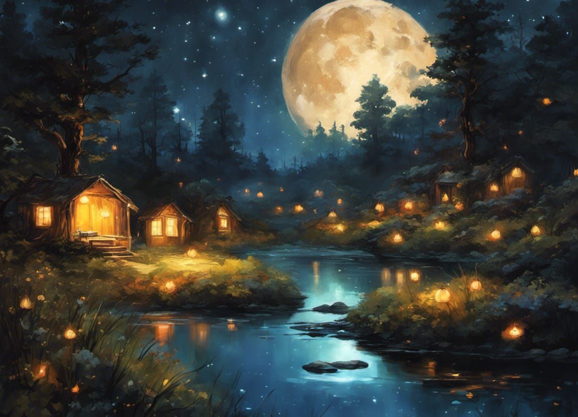 Chibi Chipmunks Play Under Bioluminescent Constellation